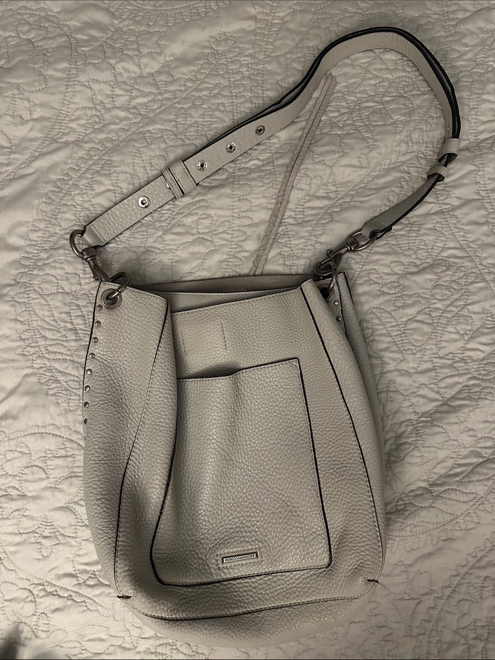 Rebecca Minkoff White Pebbled Leather Shoulder Bucket Bag